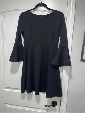 Windsor Black Bell Sleeve Fit-&-Flare Dress